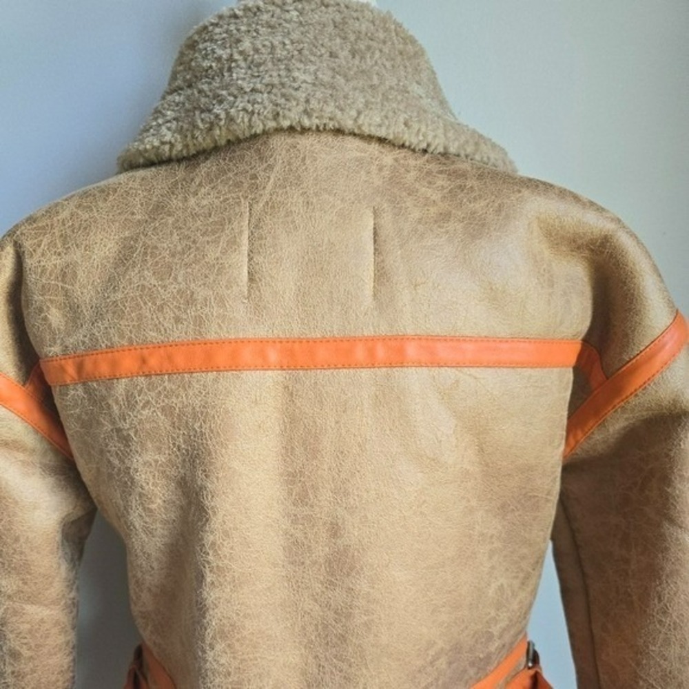 Urban Outfitters BDG August Tan Faux Leather Shearling Aviator Jacket SZ XS - Picture 10 of 15